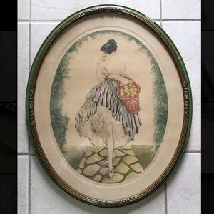1920s~30s Louis Icart “Basket of Apples” Original Framed Art Deco Lithograph